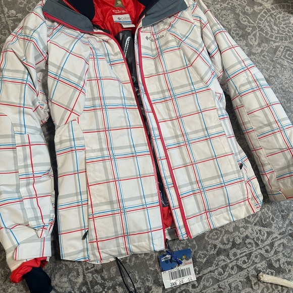 Columbia Women's Red and Blue Plaid Ski Jacket - Picture 3 of 5